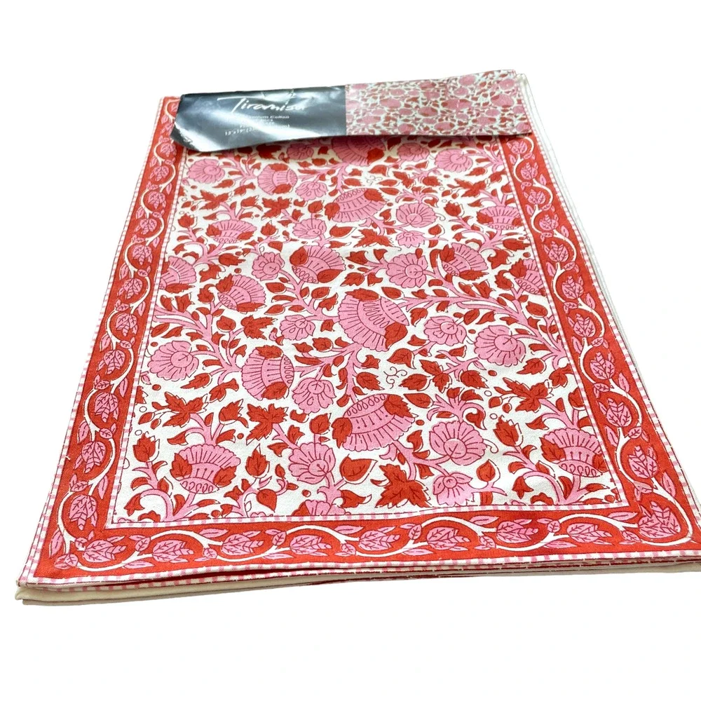 Tiramisu Pink & Red Floral Premium Cotton Placemats 13x19 Set of 4 New
